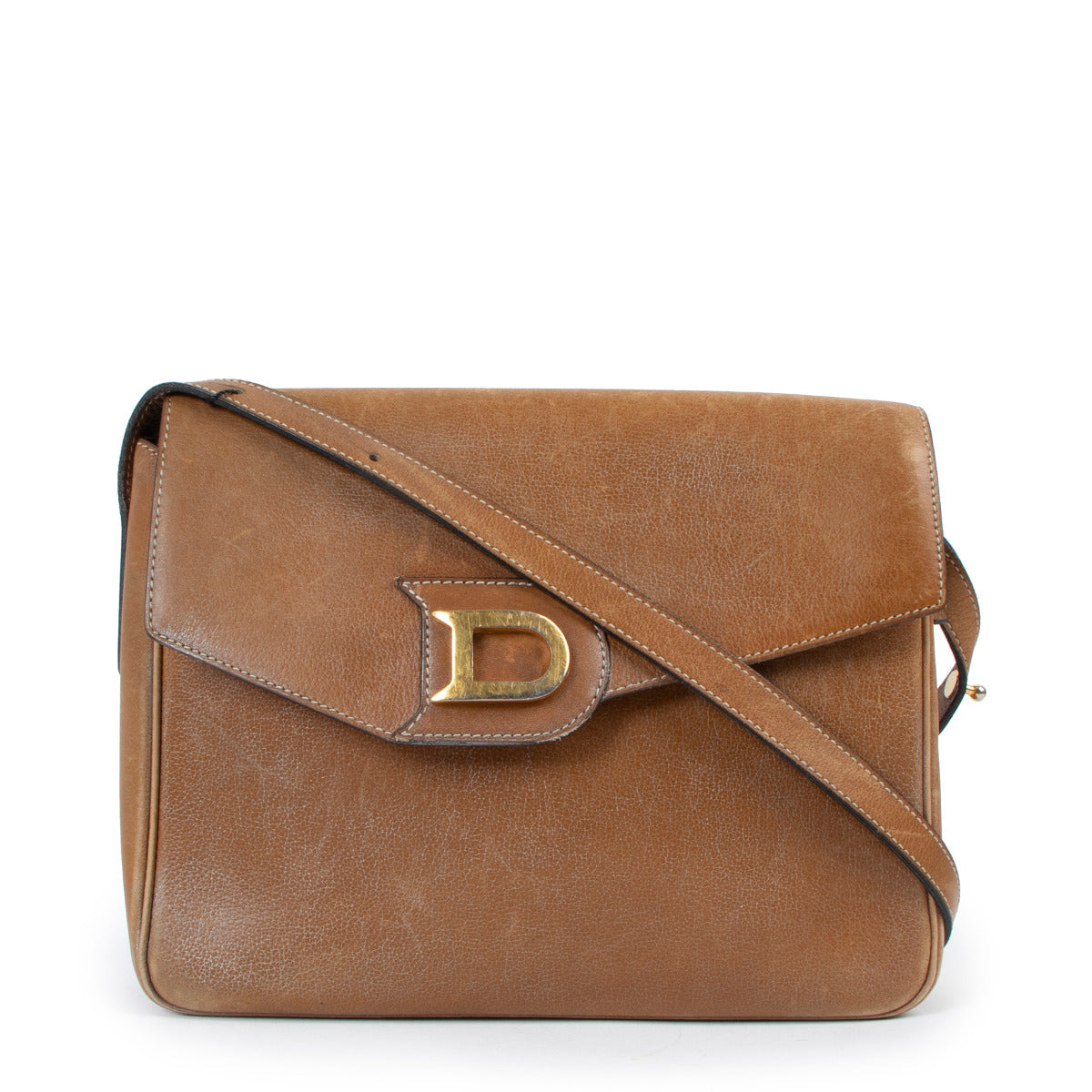 Delvaux Cognac Grained Leather Crossbody for the best price at Labellov secondhand luxury in Antwerp