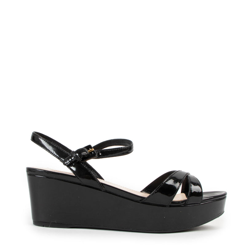 Prada Linea Rossa Black Patent Leather Wedge Sandals - Size 36