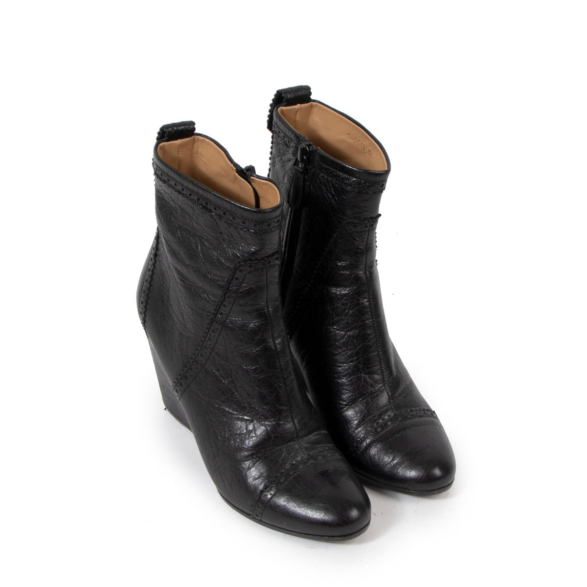 Balenciaga Black Brogue Wedge Ankle Boots