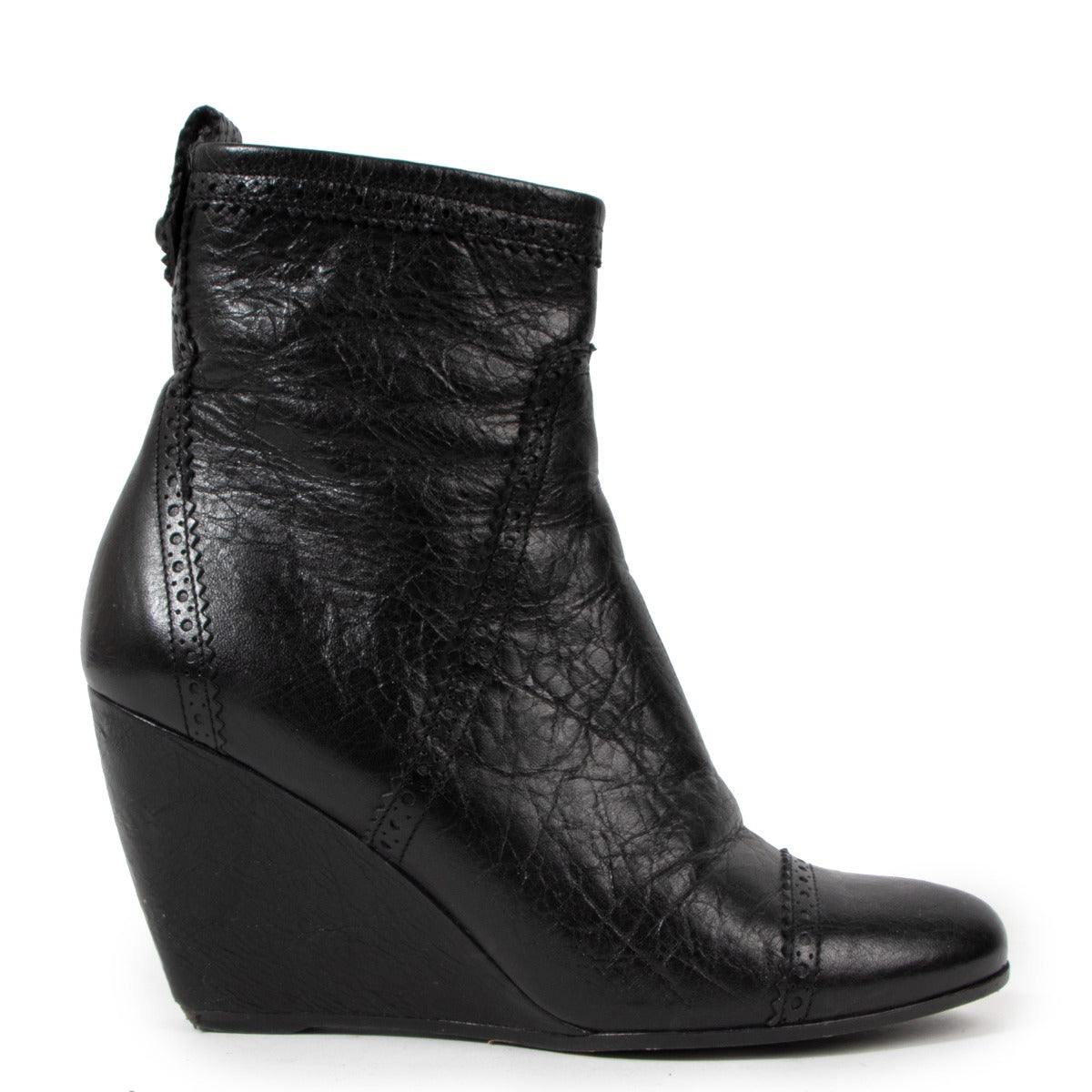 Balenciaga Black Brogue Wedge Ankle Boots