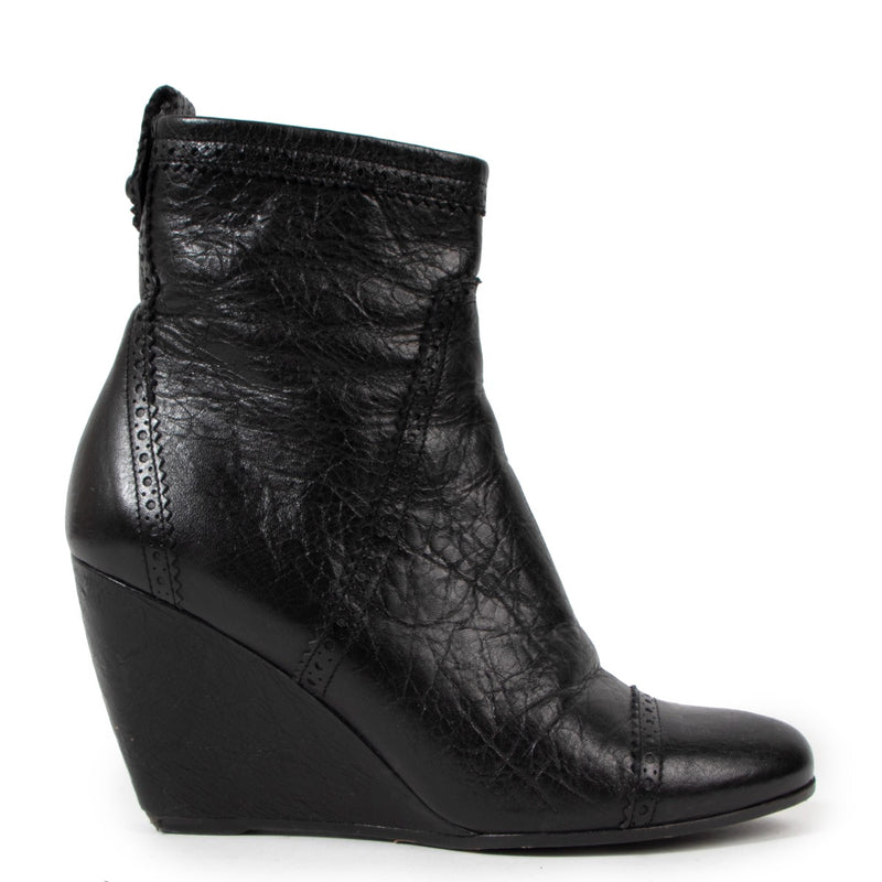 Balenciaga Black Brogue Wedge Ankle Boots