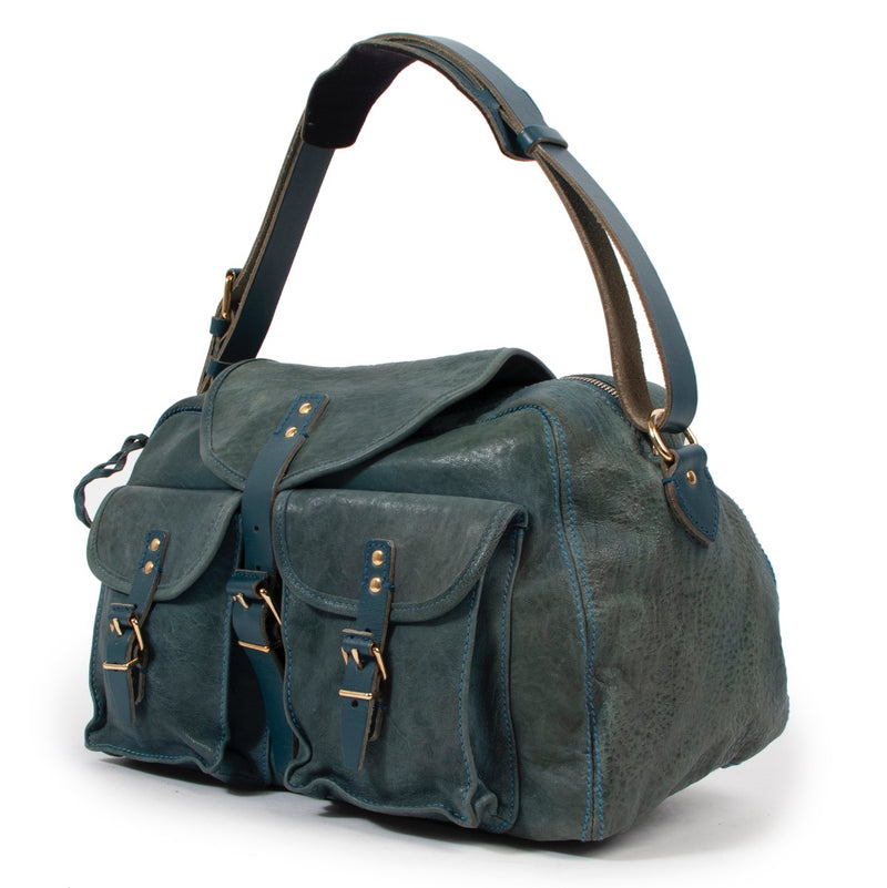 Shop safe online at Labellov in Antwerp this 100% authentic second hand Balenciaga Blue Leather Cargo Pocket Shoulder Bag