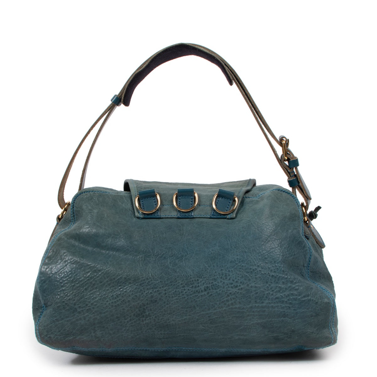 Shop safe online at Labellov in Antwerp this 100% authentic second hand Balenciaga Blue Leather Cargo Pocket Shoulder Bag