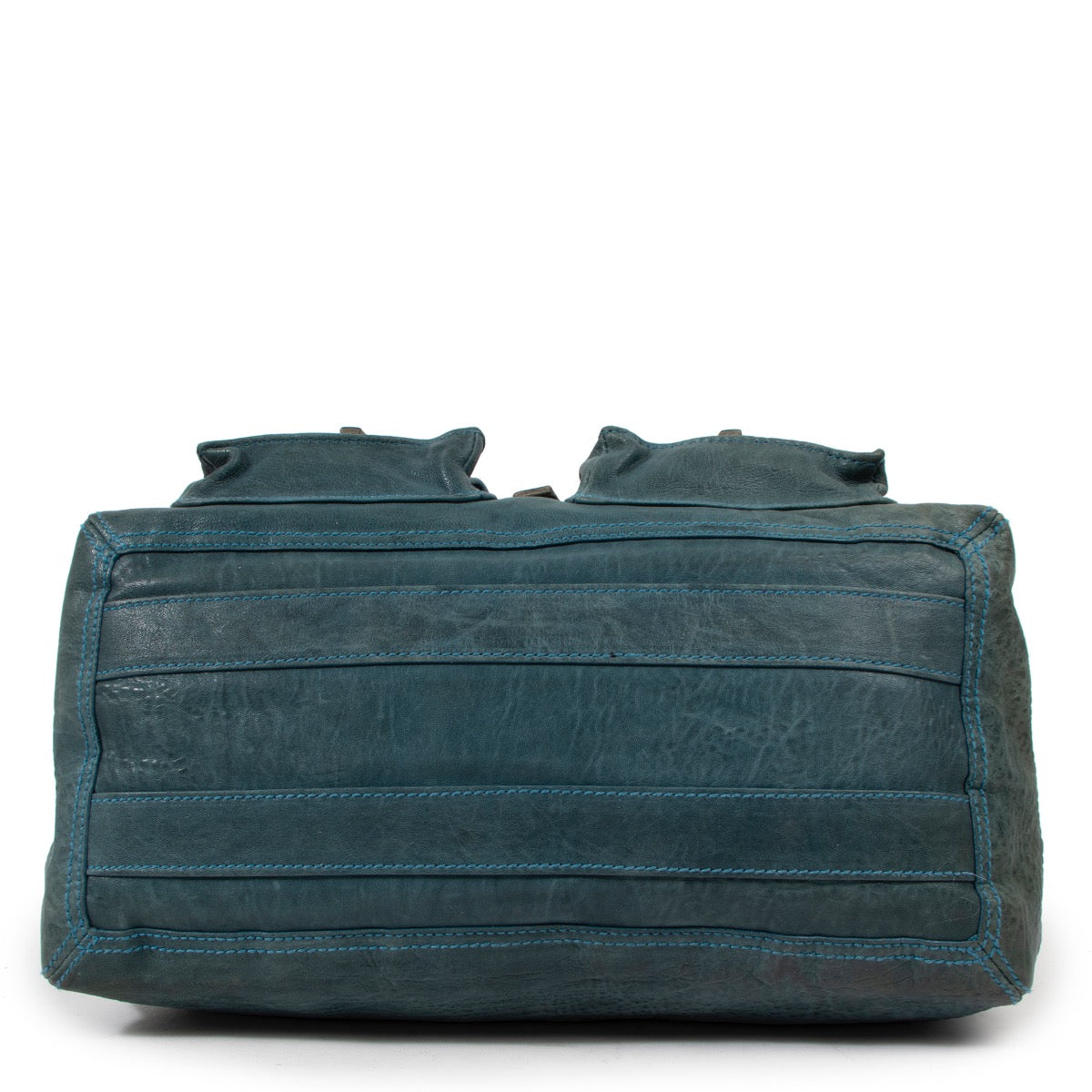 Shop safe online at Labellov in Antwerp this 100% authentic second hand Balenciaga Blue Leather Cargo Pocket Shoulder Bag