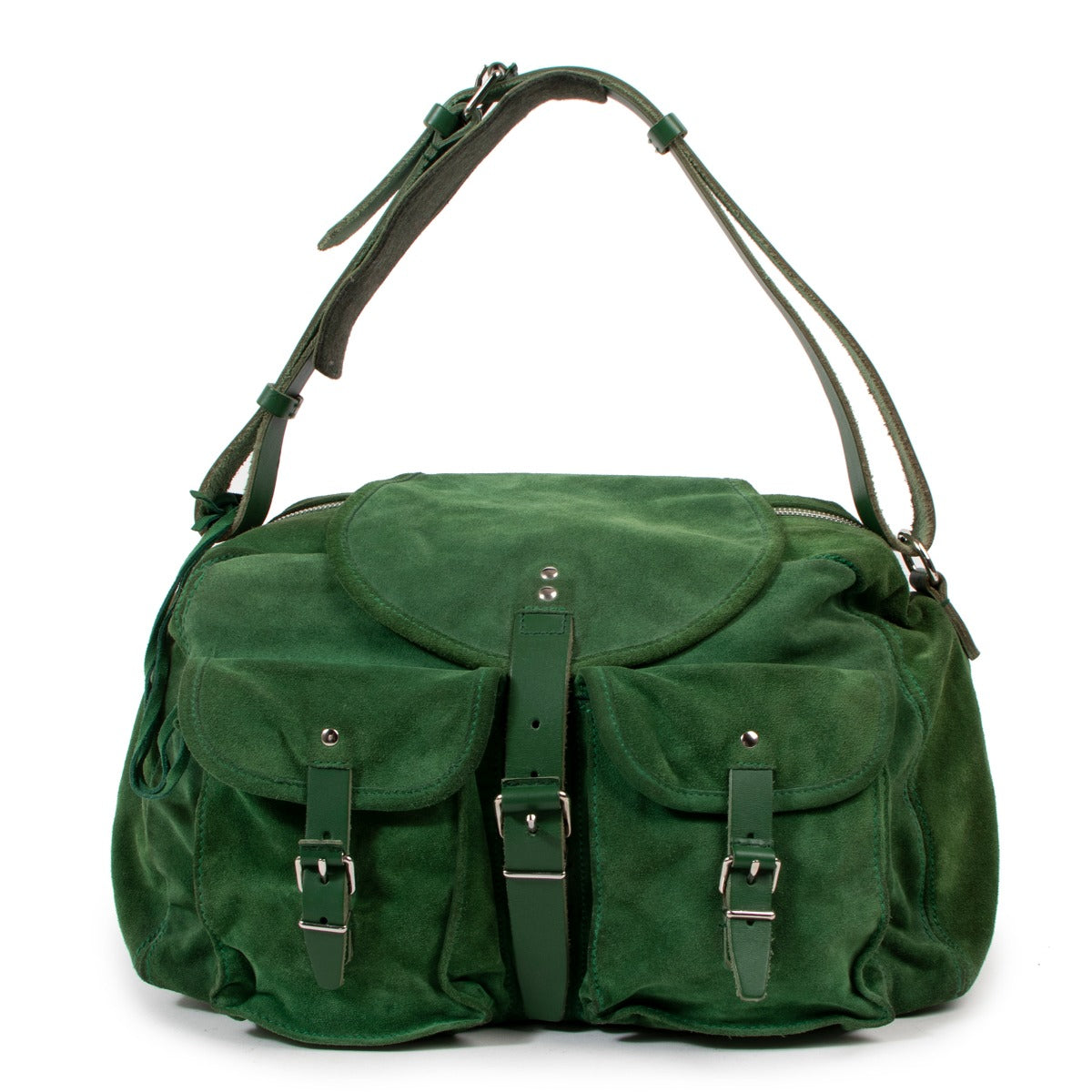 Shop safe online at Labellov in Antwerp this 100% authentic second hand Balenciaga Green Suede Shoulder Bag