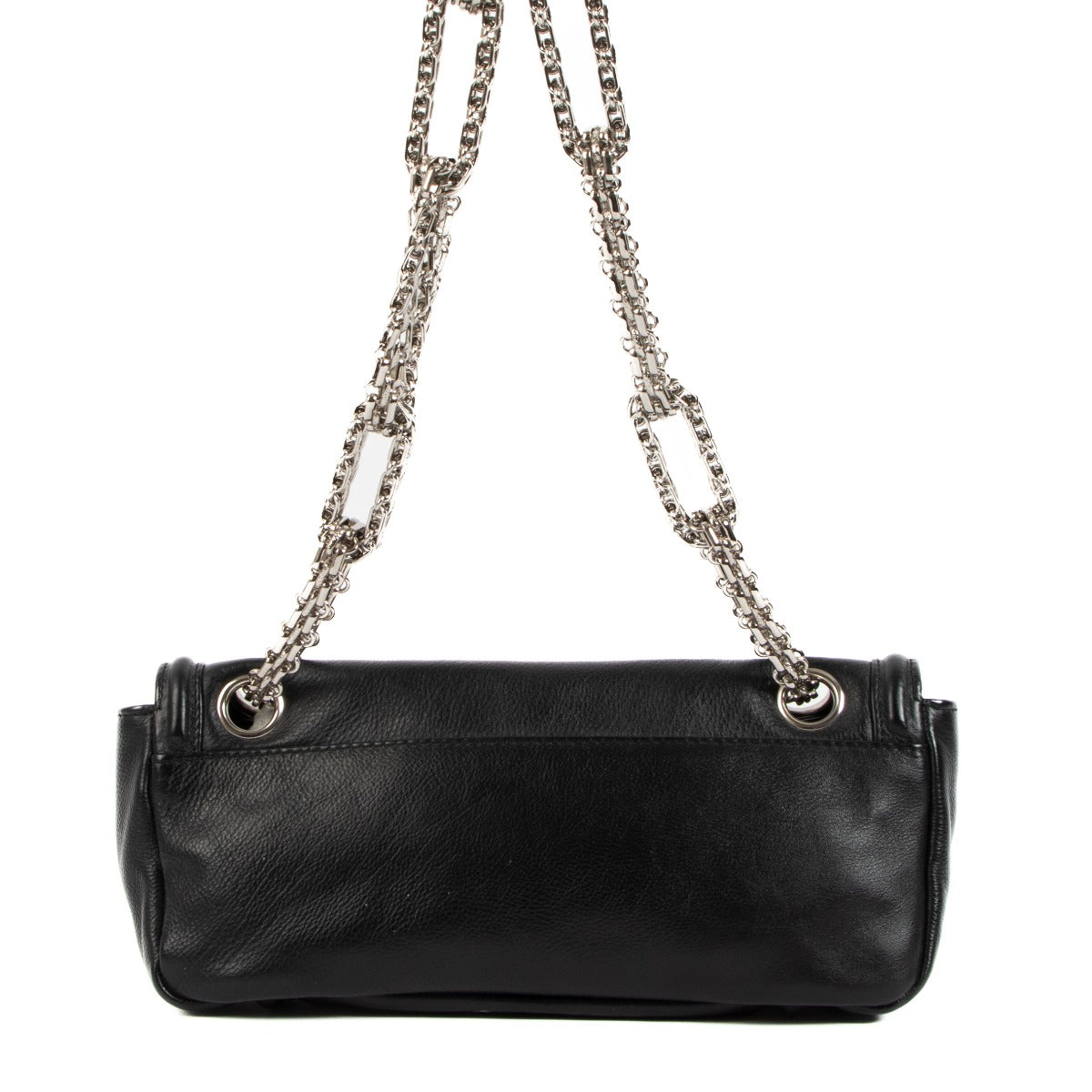 Sac à rabat Chanel Mademoiselle Lock Bijoux Chain en veau noir