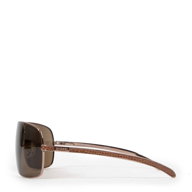 Chanel 4141-Q Metal Frame Lizard Skin Aviator Sunglasses