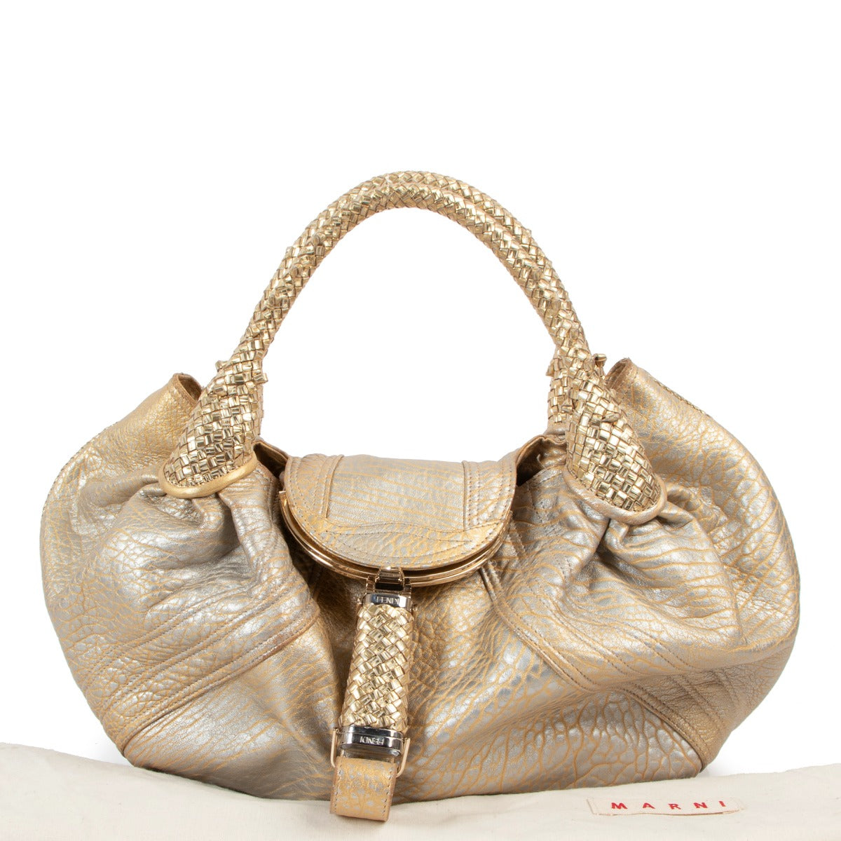 Fendi Gold Metallic Nappa Leather Spy Bag