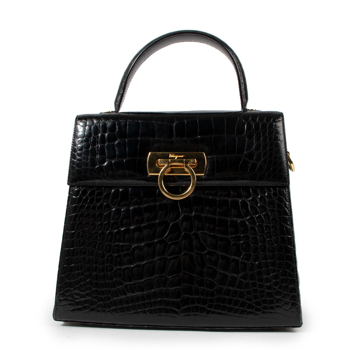 Salvatore Ferragamo Black Iconic Alligator Bag
