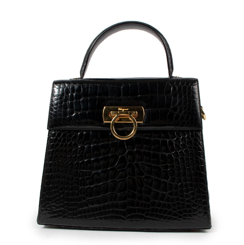 Salvatore Ferragamo Black Iconic Alligator Bag