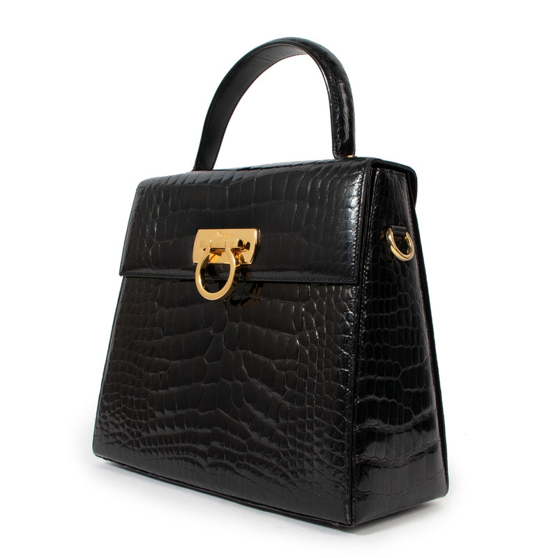 Salvatore Ferragamo Black Iconic Crocodile Bag