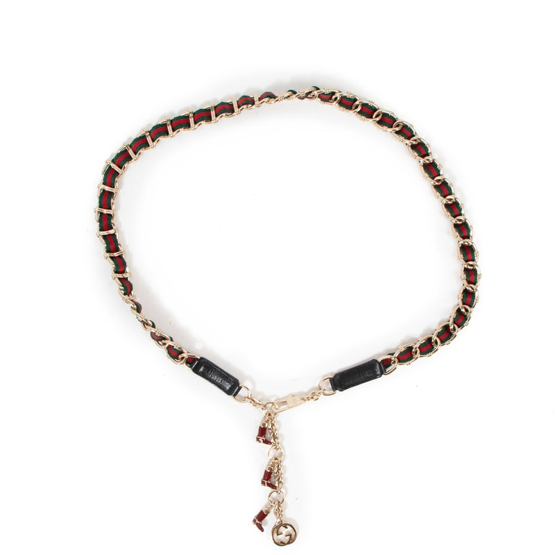 Gucci Web Boot Charm Chain Belt