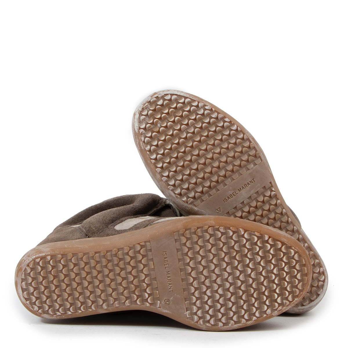 Buy an authentic pair of second hand Isabel Marant Etoile Kaki/ Taupe Suede Bekett Sneakers - Size 37 in very good condition at Labellov
