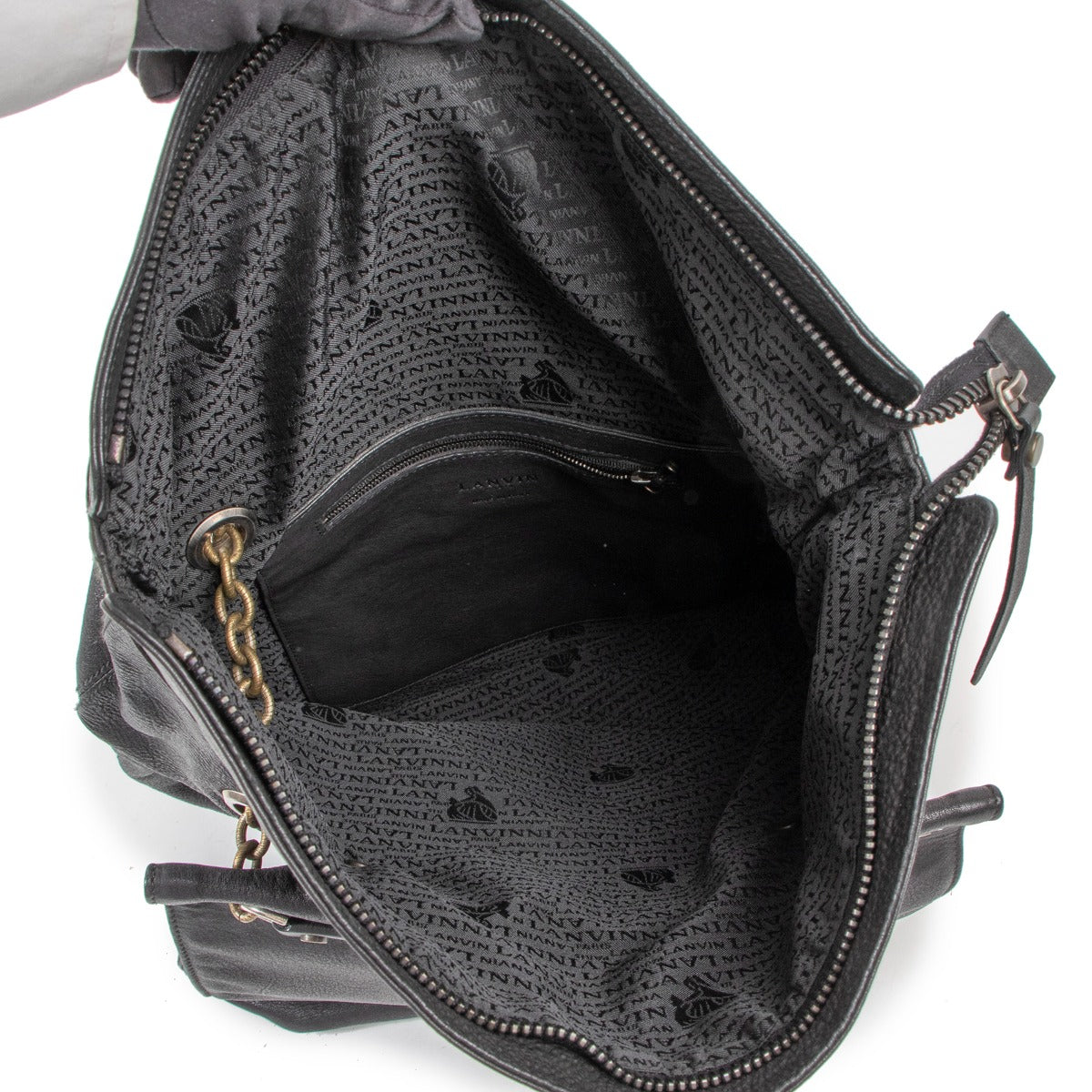 Lanvin Happy Black Leather Large Fold Over Bag