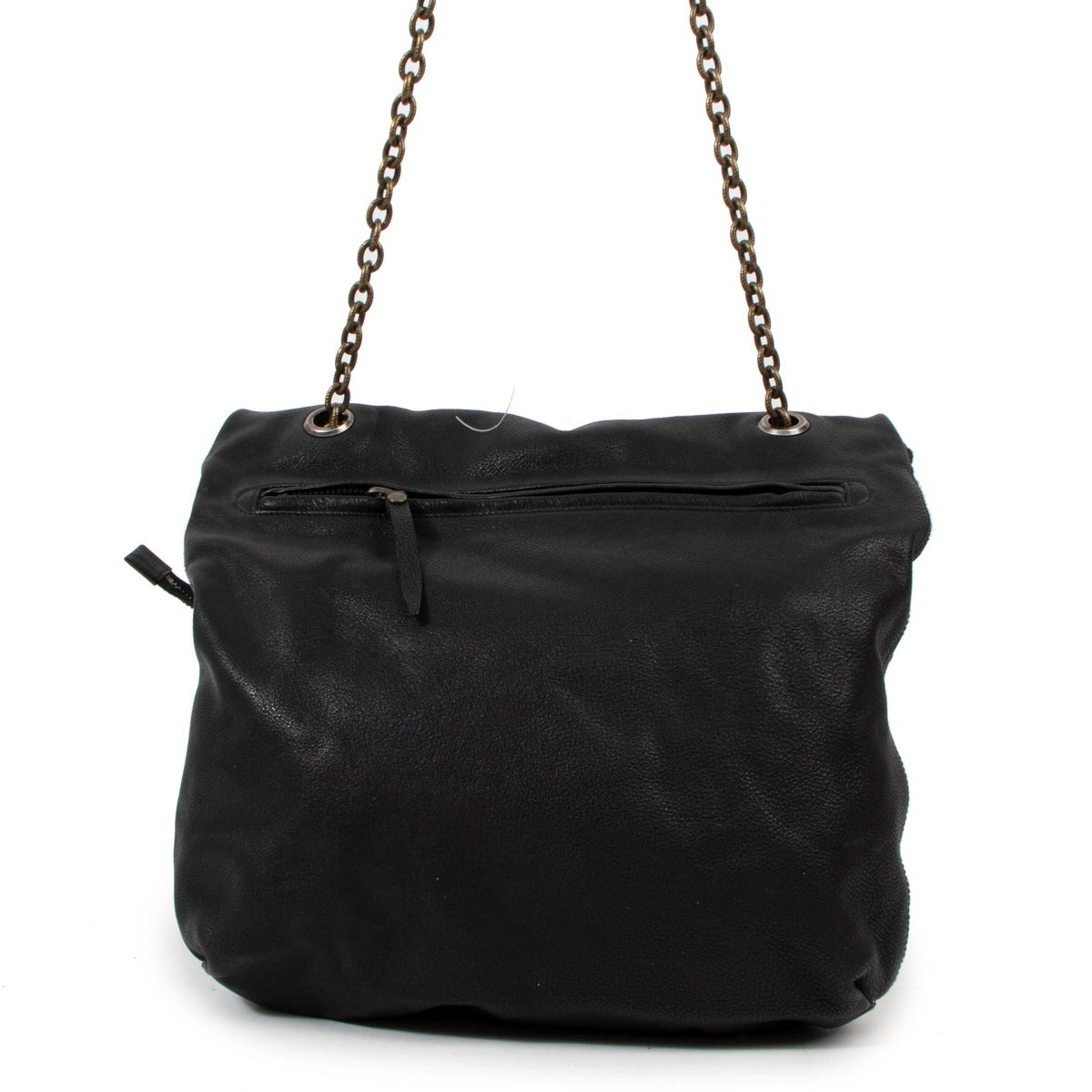 Lanvin Happy Black Leather Large Fold Over Bag