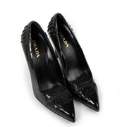 Prada Brown/Black Ruched Patent Leather Pumps