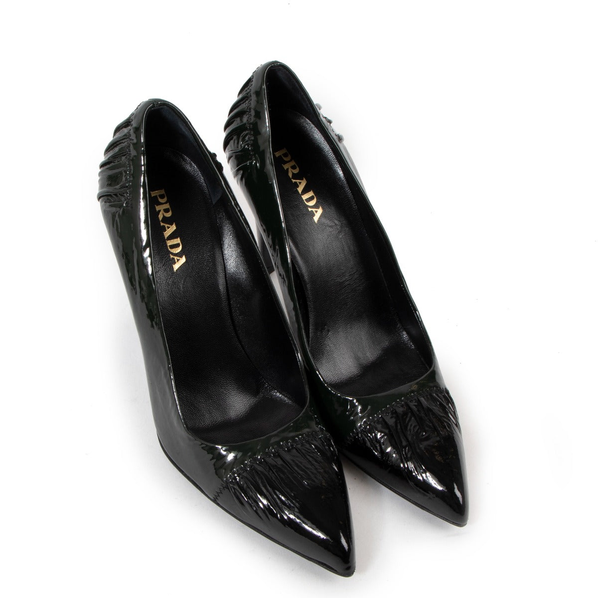 Prada Brown/Black Ruched Patent Leather Pumps