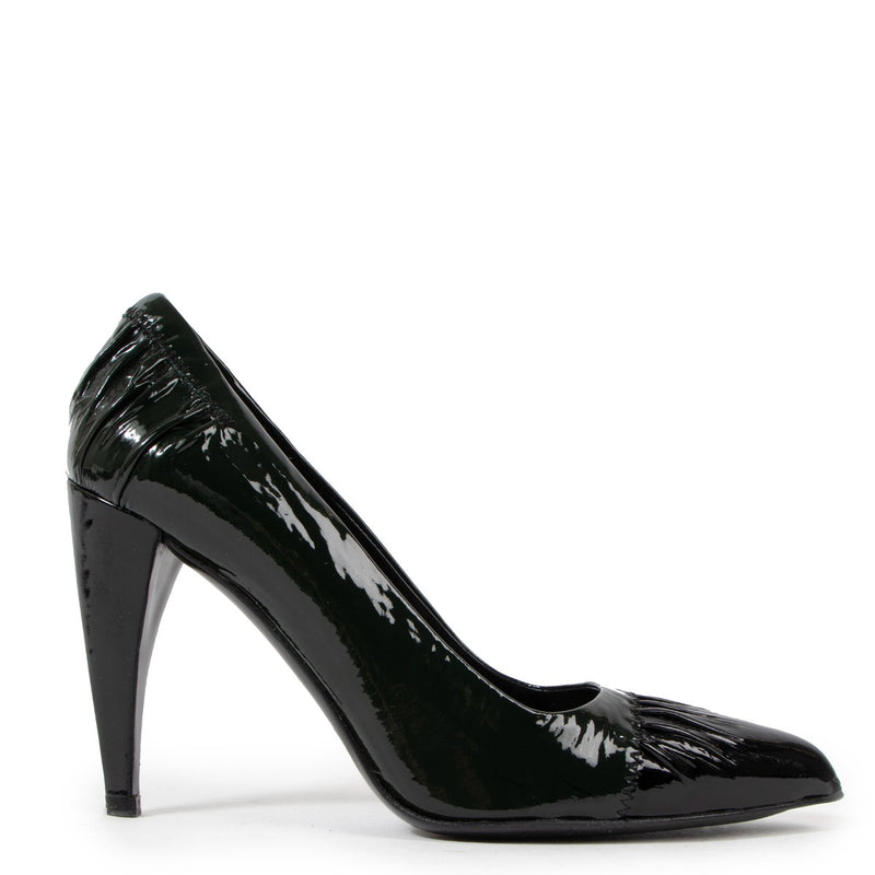 Prada Brown/Black Ruched Patent Leather Pumps