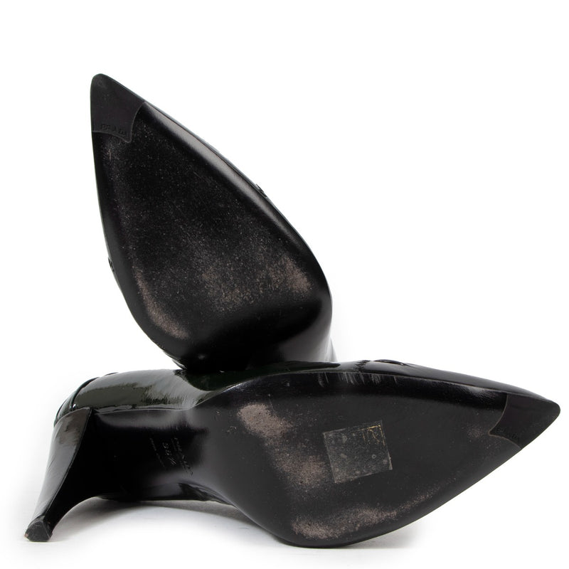 Prada Bruin/Zwart Gerimpelde Lakleren Pumps - Maat 36,5