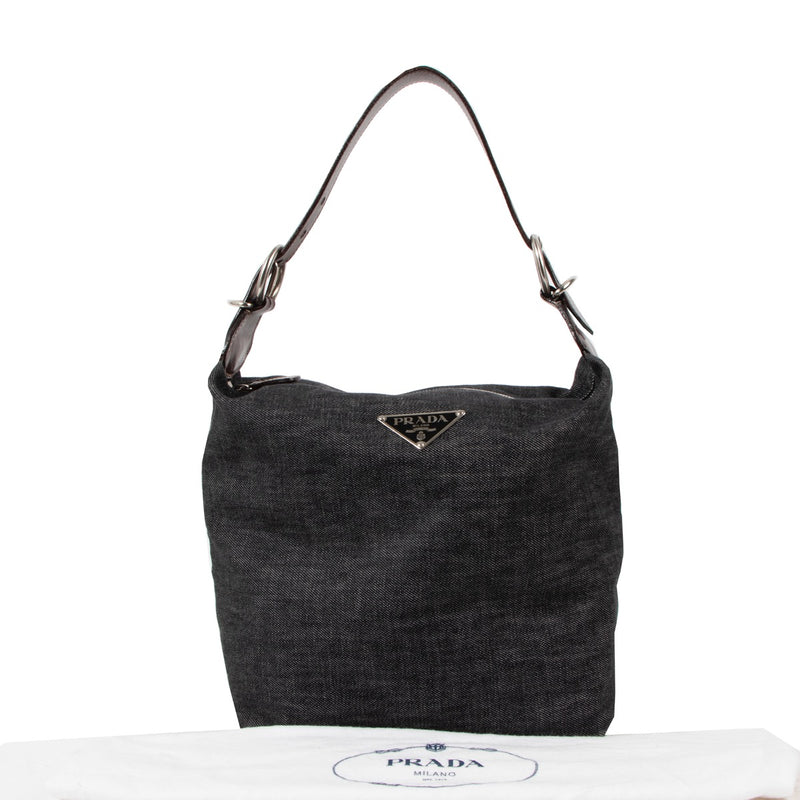 Shop safe online at Labellov in Antwerp this 100% authentic second hand Prada Dark Grey Denim Shoulder Bag