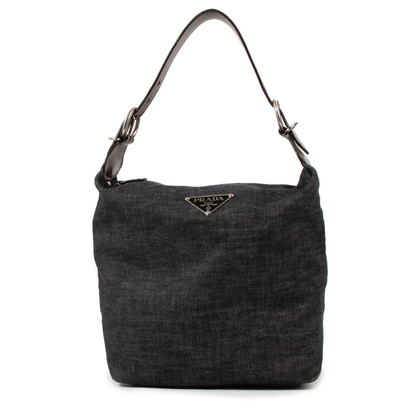 Shop safe online at Labellov in Antwerp this 100% authentic second hand Prada Dark Grey Denim Shoulder Bag