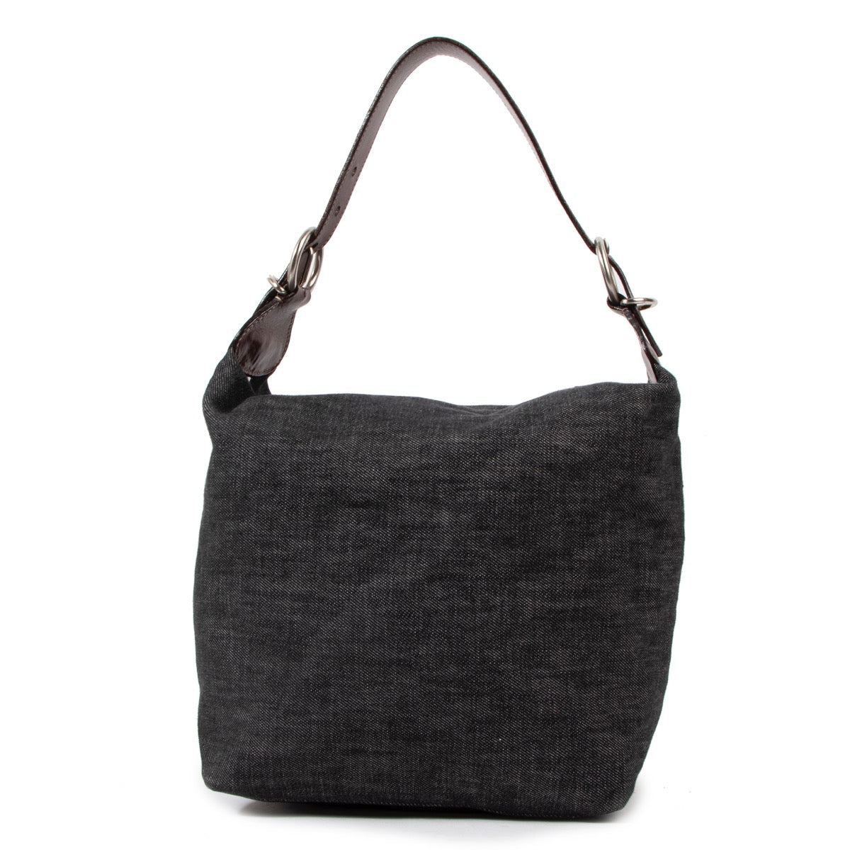 Shop safe online at Labellov in Antwerp this 100% authentic second hand Prada Dark Grey Denim Shoulder Bag