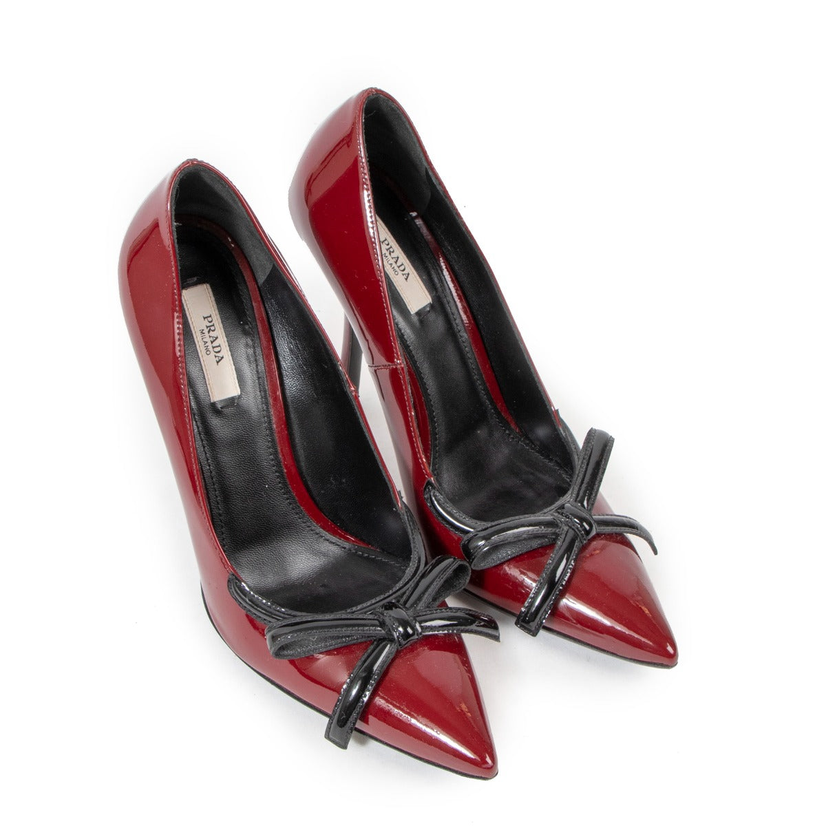 Prada Bow Burgundy Patent Leather Pumps
