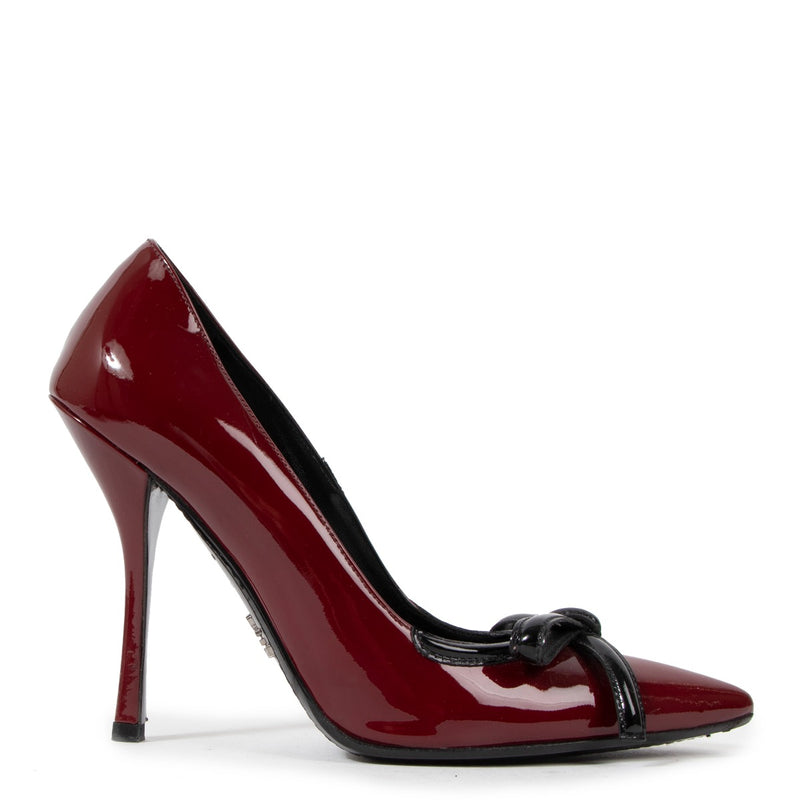 Prada Bow Burgundy Patent Leather Pumps