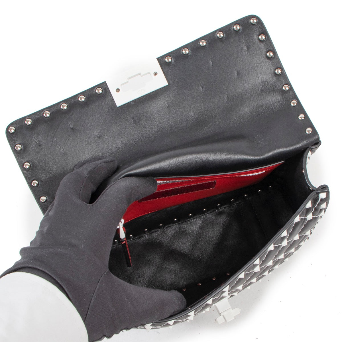 Buy an authentic second hand Valentino Garavani Rockstud Spike Black Leather Crossbody in very good condition at Labellov
