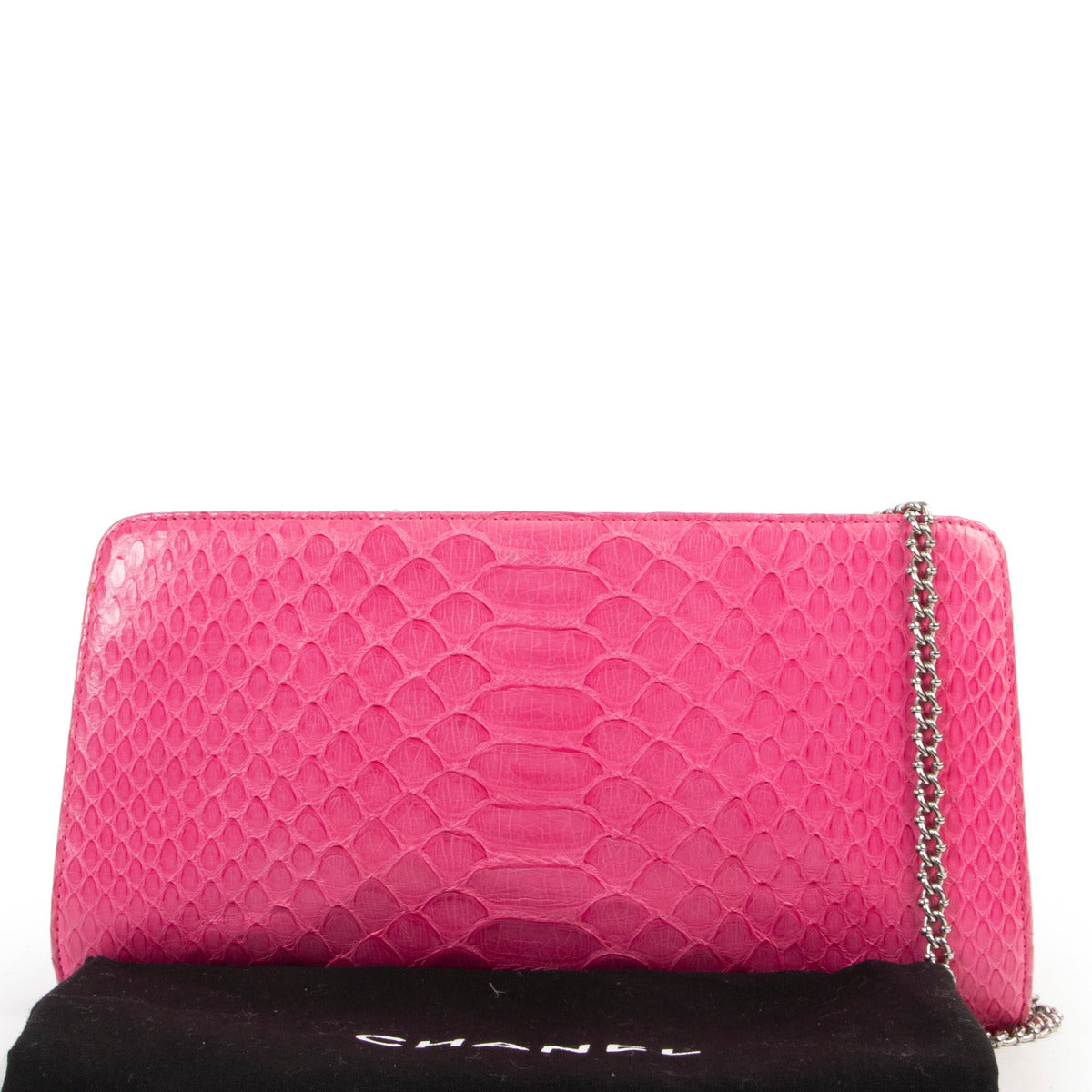 Sac bandoulière Chanel en python rose avec chaîne