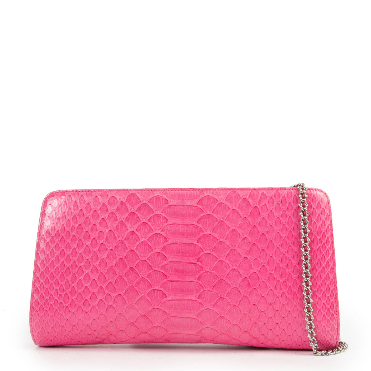 Sac bandoulière Chanel en python rose avec chaîne