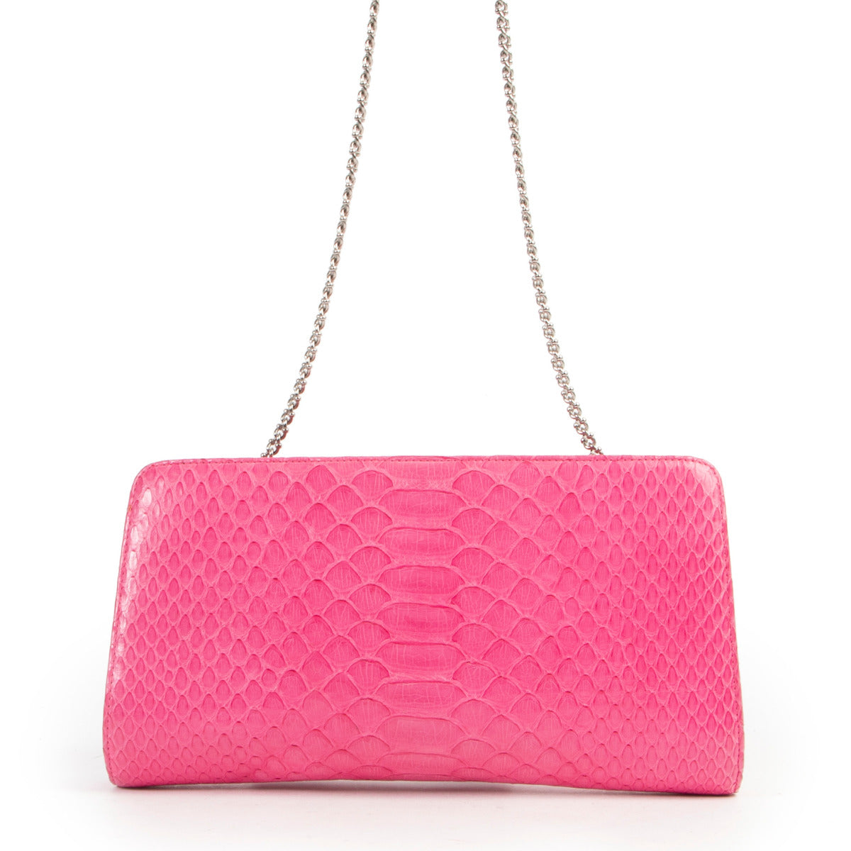 Sac bandoulière Chanel en python rose avec chaîne