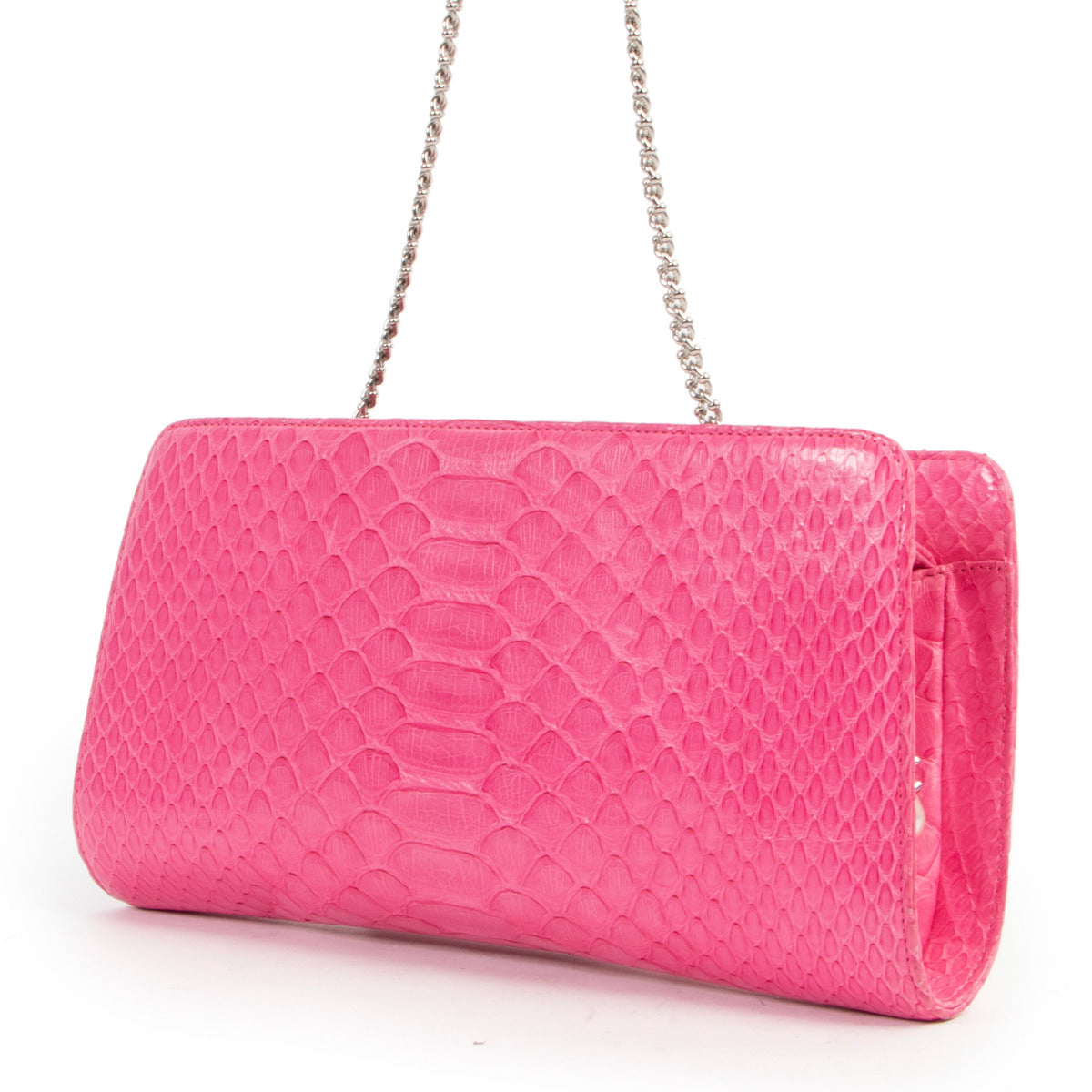 Sac bandoulière Chanel en python rose avec chaîne