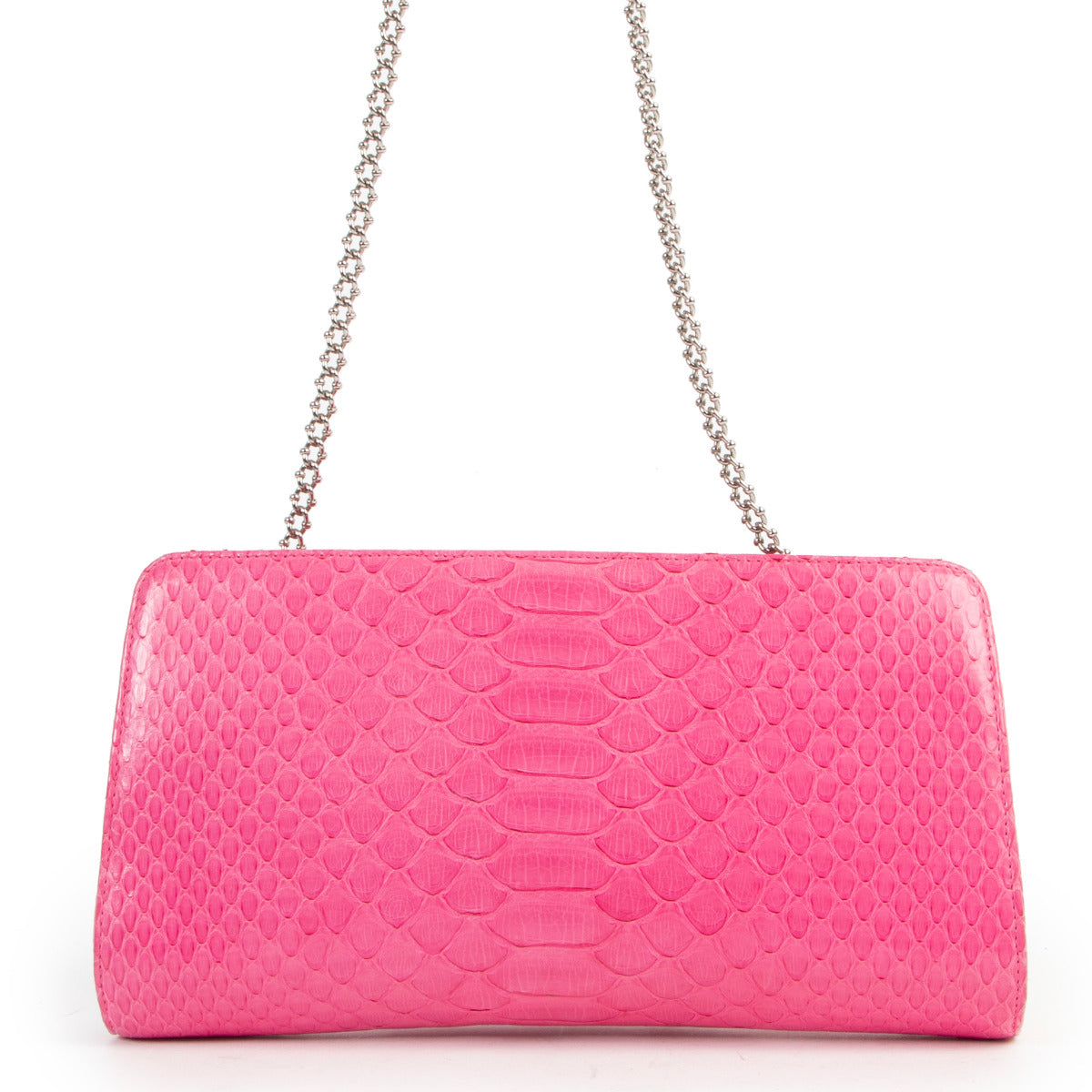 Sac bandoulière Chanel en python rose avec chaîne