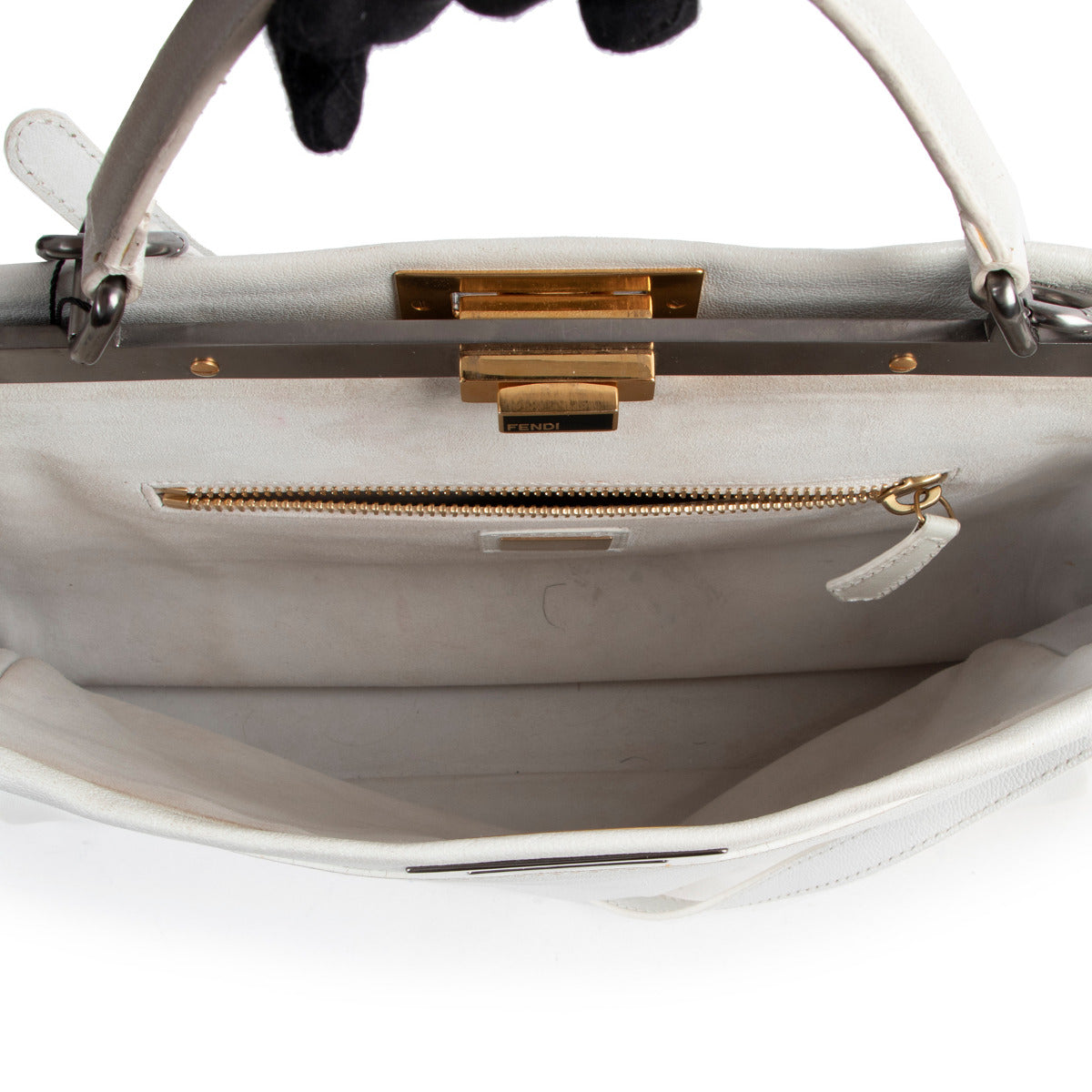 Sac Peekaboo en chèvre blanc Fendi