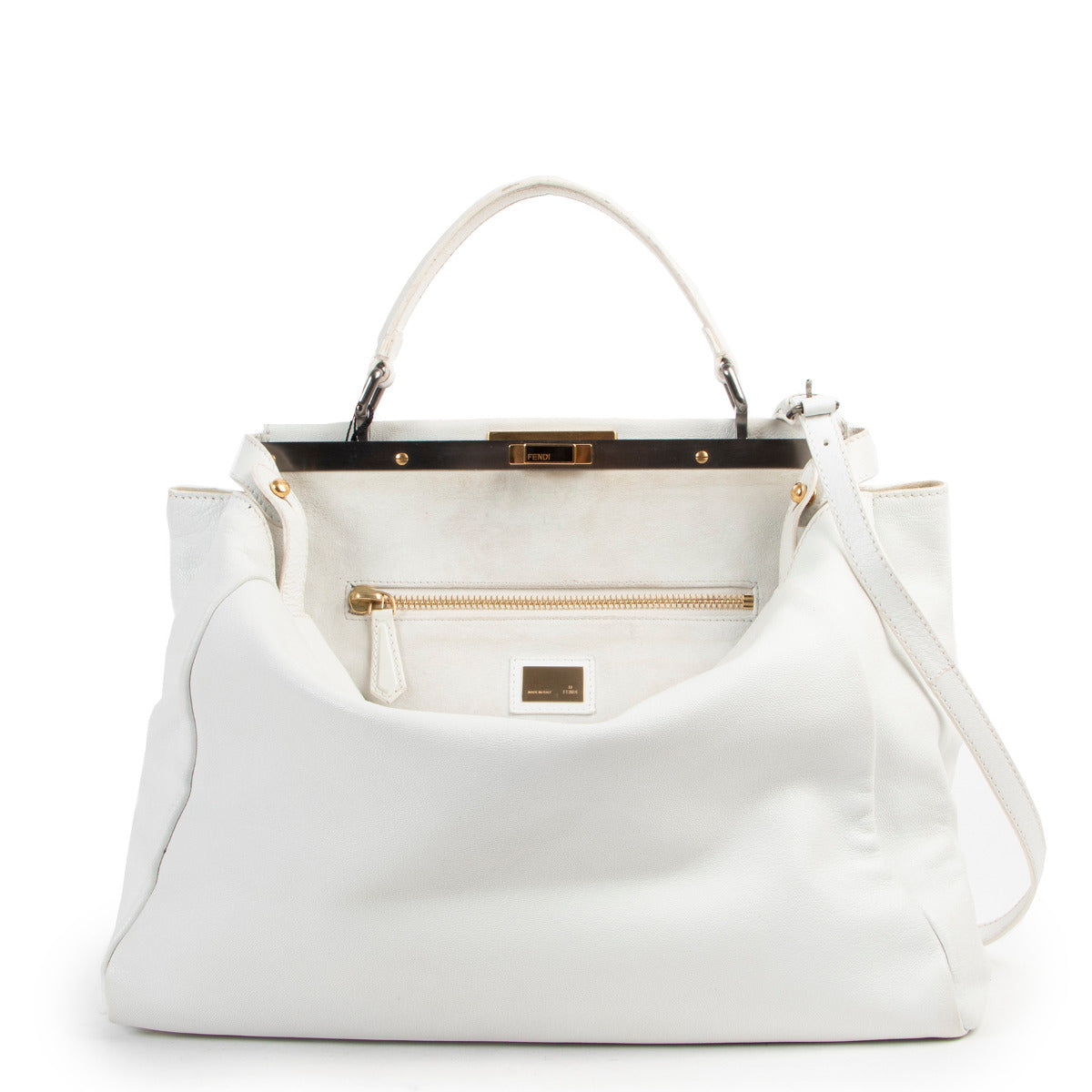 Sac Peekaboo en chèvre blanc Fendi