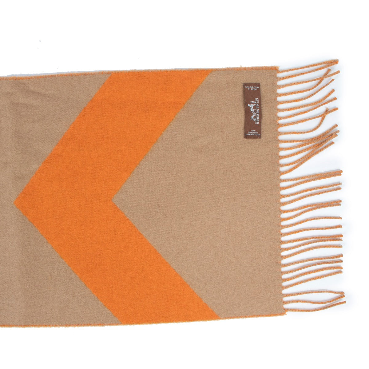 Shop now for your pre-loved, 100% authentic Hermès Orange/Beige Cashmere Scarf, at Labellov.