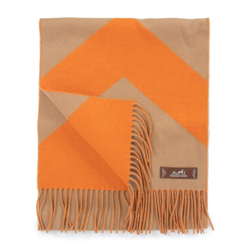 Shop now for your pre-loved, 100% authentic Hermès Orange/Beige Cashmere Scarf, at Labellov.
