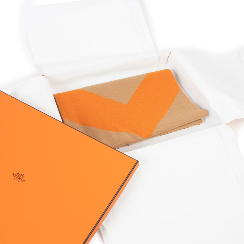 Shop now for your pre-loved, 100% authentic Hermès Orange/Beige Cashmere Scarf, at Labellov.