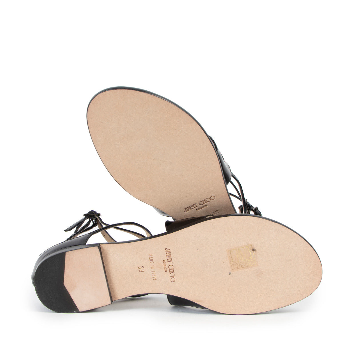 Jimmy Choo Black Patent Leather Leja Strappy Flat Sandals - Size 38