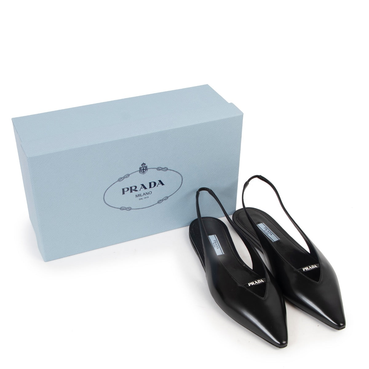 Prada Back Brushed Leather Slingback Spazzolato Nero Ballerinas