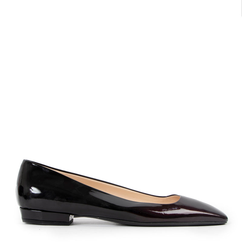 Prada Burgundy Patent Leather Square Toe Flats