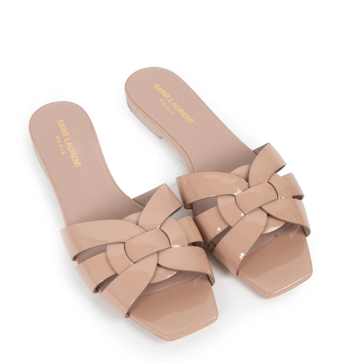Saint Laurent Nude Patent Leather Tribute Flat Mules