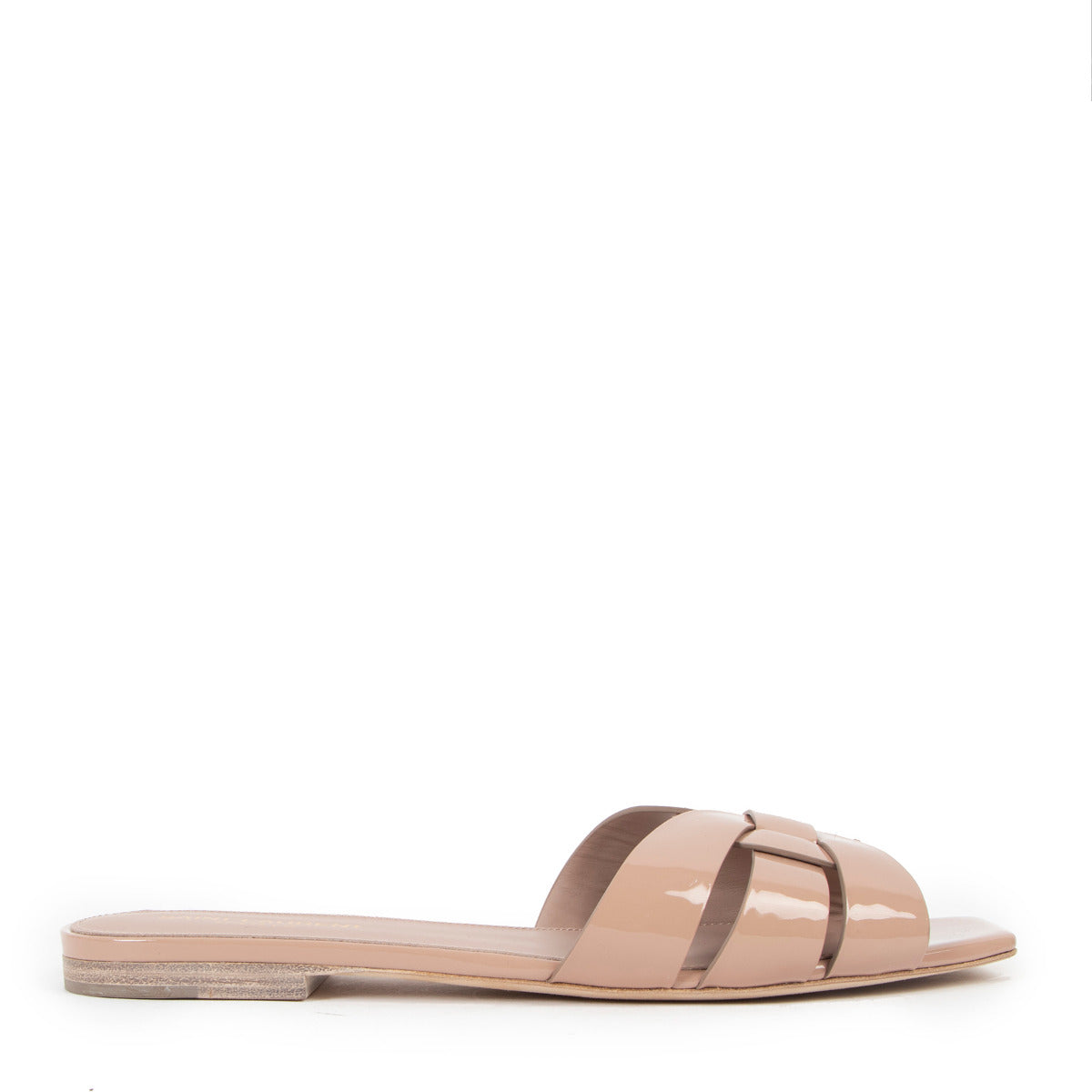 Saint Laurent Nude Patent Leather Tribute Flat Mules for the best price at Labellov secondhand luxury