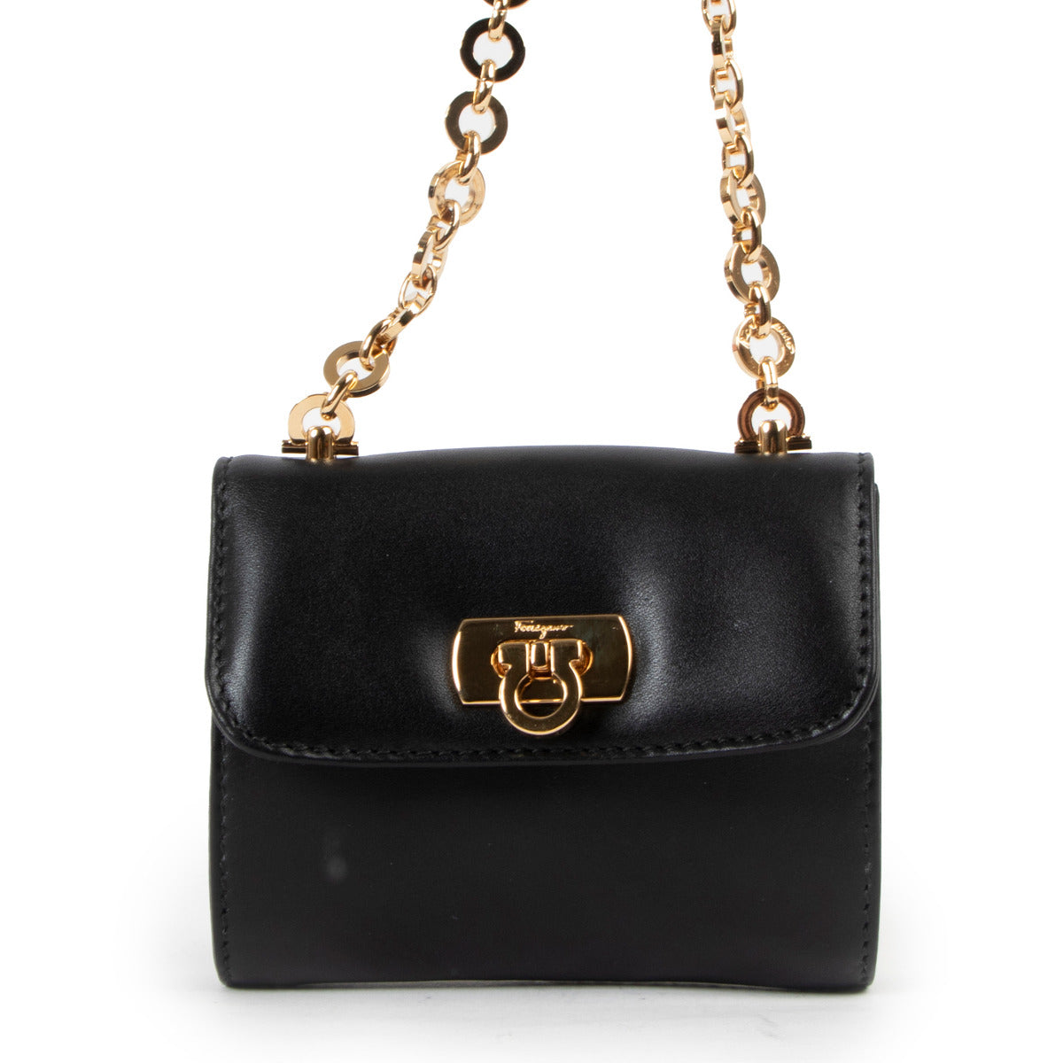 Salvatore Ferragamo Limited Edition Black Leather Mini Gancini Pochette Bag