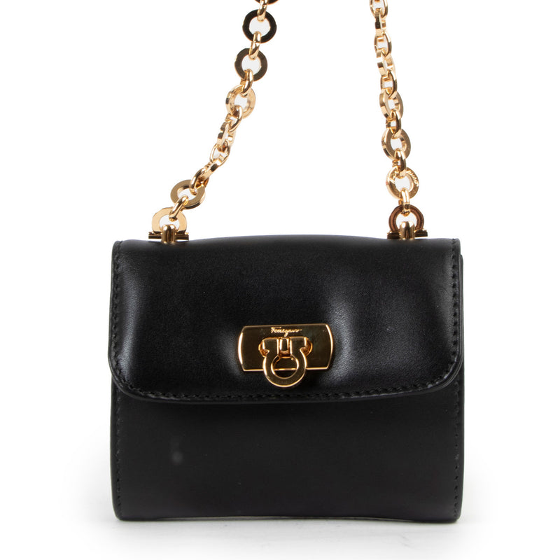 Salvatore Ferragamo Limited Edition Black Leather Mini Gancini Pochette Bag
