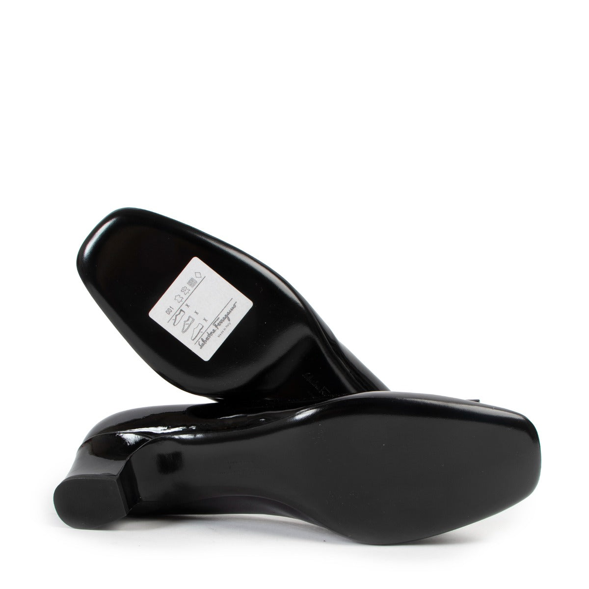Salvatore Ferragamo Black Patent Leather Studded Bow Pumps