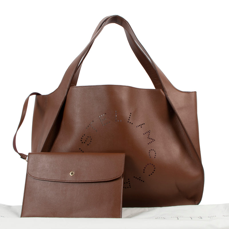 Stella McCartney Brown Leather Logo Tote Bag