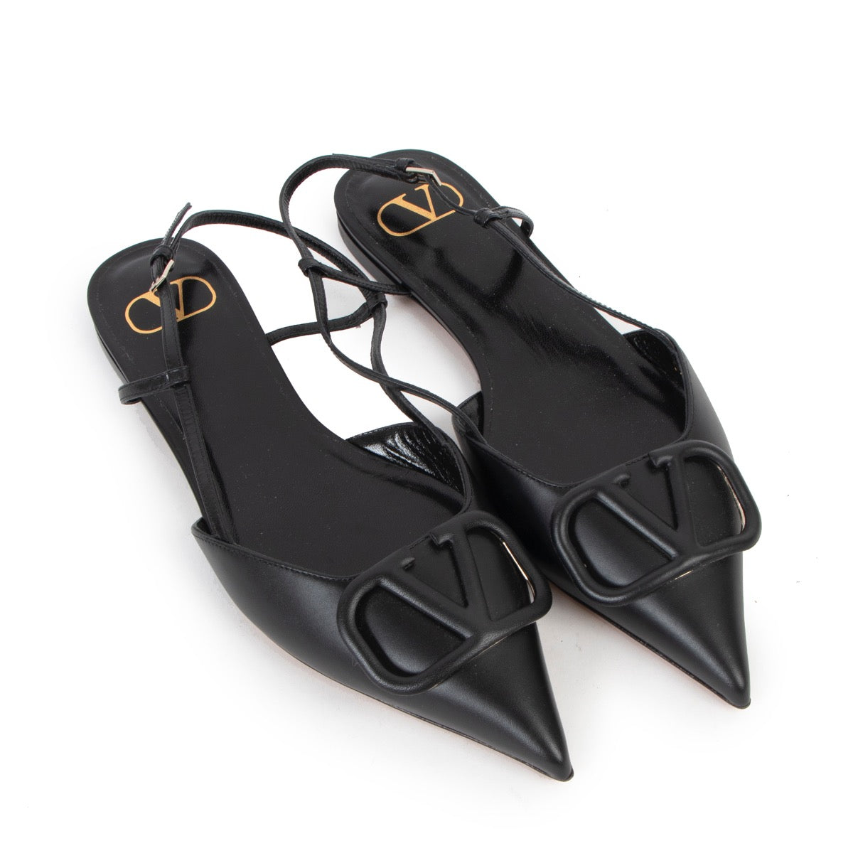 Shop now for your pre-loved, 100% authenic Valentino Garavani Black Leather Vlogo Slingback Flats - Size 39 at Labellov in Antwerp