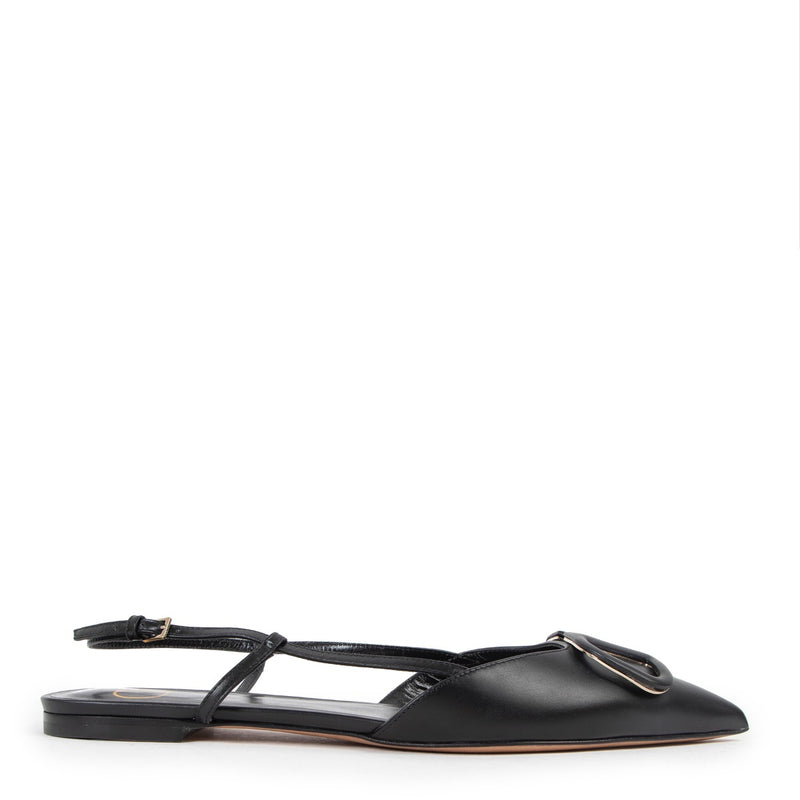 Shop now for your pre-loved, 100% authenic Valentino Garavani Black Leather Vlogo Slingback Flats - Size 39 at Labellov in Antwerp